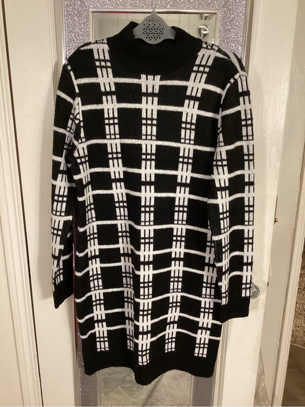 Black and White Plaid Midi Sweater Dress